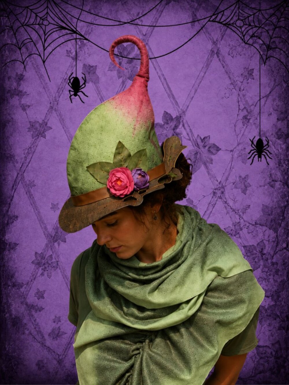 Fairy Fashion 🧵🧚♂️ Pink & Green Spiral Pixie Hat Fairy Costume
